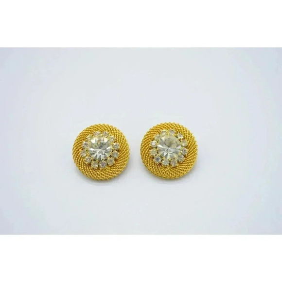 Jewels By Le Dor Clear Rhinestone Gold Tone Metal Mesh 1950s Demi Parure Jewelry - Picture 2 of 12